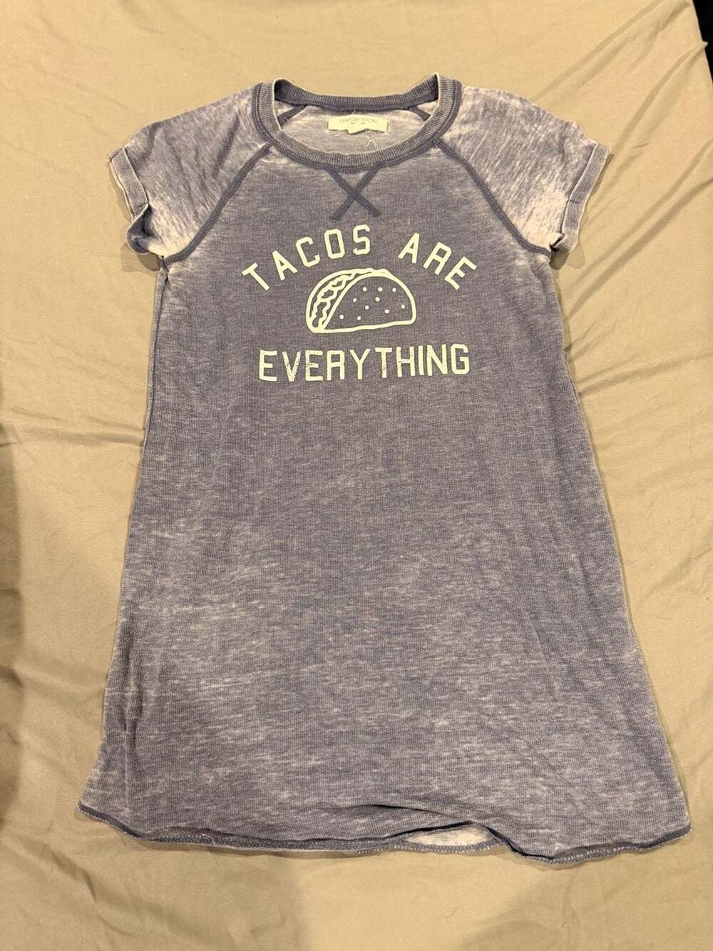 Grayson Social Tacos Are Everything Short Sleeve Shirt Size M Blue Acid Wash